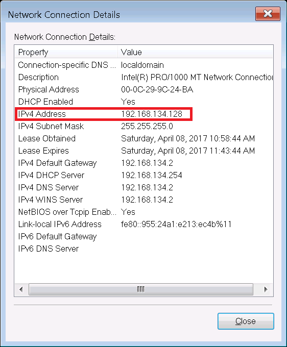 Network Connection Details