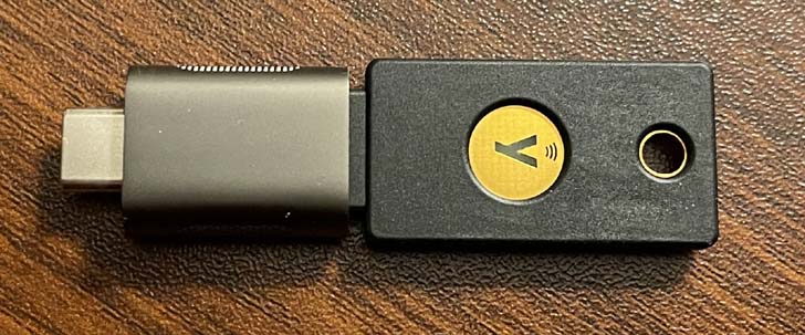 YubiKey with the USB A to USB C adapter